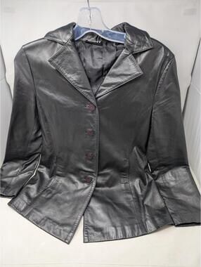 Vintage DKNY Donna Karan Black Leather Jacket Size P Noir-Korea